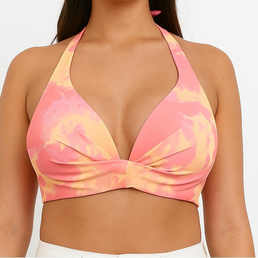 🩷NWOT Pink and Orange Bikini Bathing Suit Top with Adjustable Strings